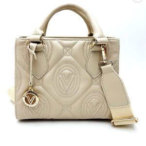 Authentic Valentino Leather V-Logo Cream Handbag